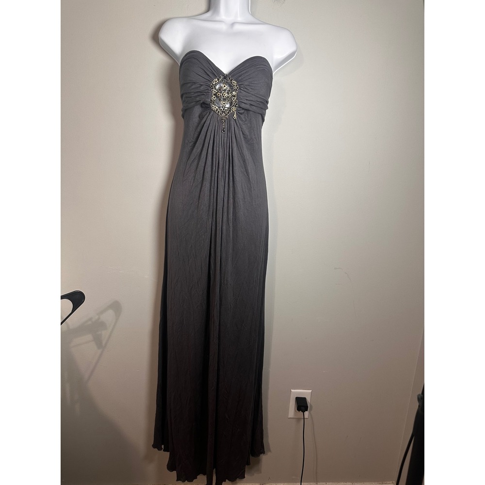 Boston Proper Gray Strapless Embellished Brooch Ruched Maxi Dress XL